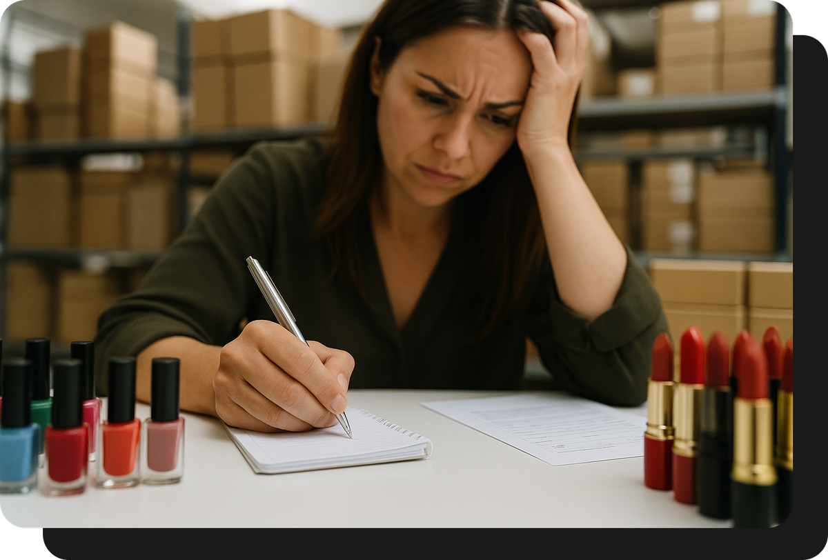 Mayorista de cosmetica tomando pedidos a mano sin ventasxmayor.com.pe