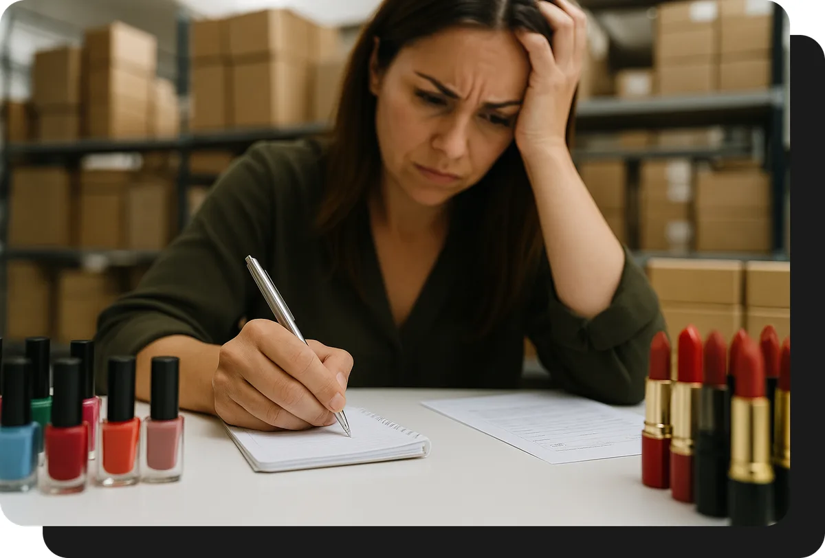 Mayorista de cosmetica tomando pedidos a mano sin ventasxmayor.com.pe