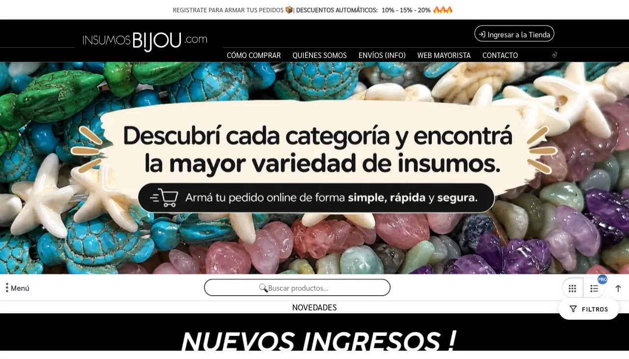 Tienda mayorista online de Insumos Bijou — más de 9000 insumos para armar bijouterie, dijes, piedras, cadenas y mostacillas, mayorista de Rosario que vende por mayor a todo el país con su tienda B2B creada con VentasxMayor