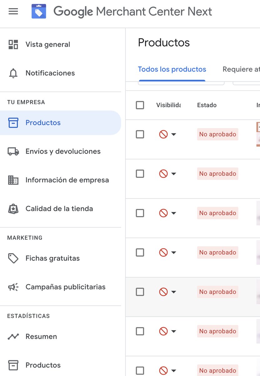 Error No aprobado en Google Merchant Center