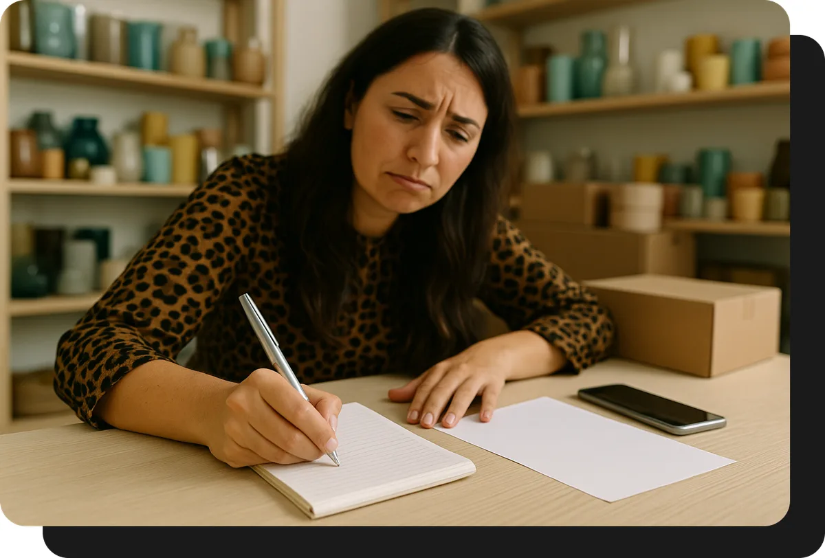 mayorista de bazar y deco tomando pedidos a mano sin ventasxmayor.com.pe