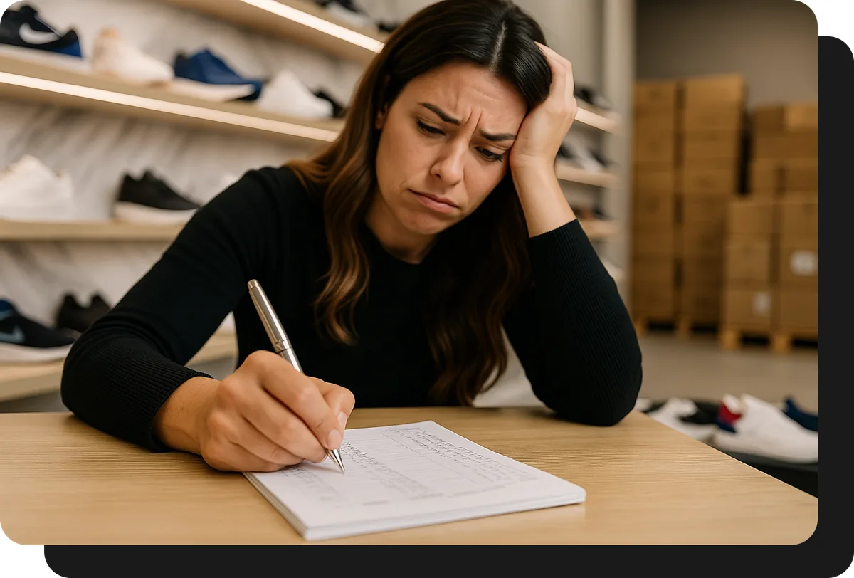 mayorista de calzado tomando pedido a mano sin ventasxmayor.com.pe