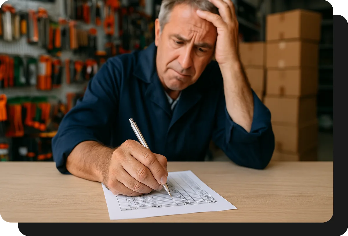 mayorista de ferreteria tomando pedido a mano sin ventasxmayor.com.pe