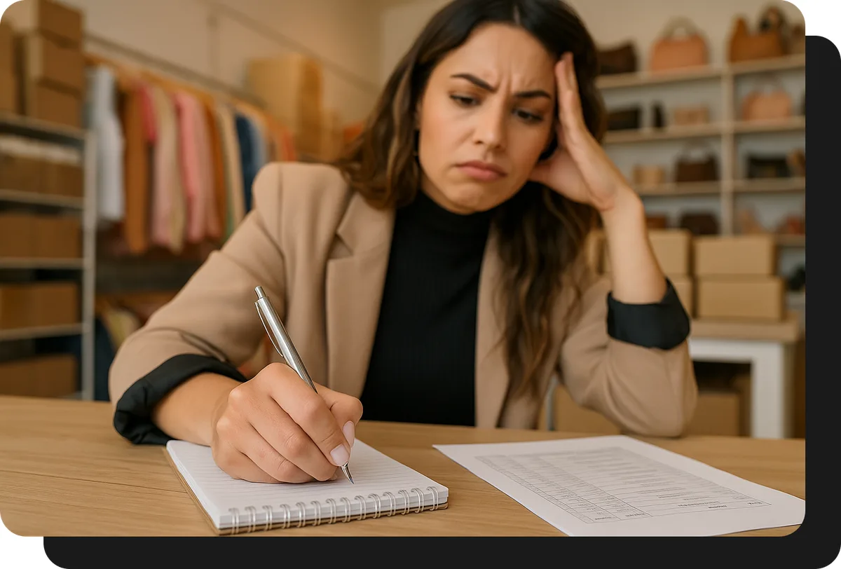 mayorista de moda tomando pedido a mano sin ventasxmayor.com.pe